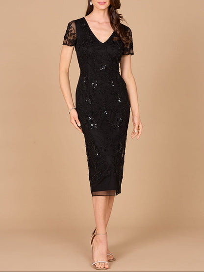 Beaded Midi Dress with Cap Sleeves by Lara New York