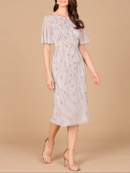 Beaded Midi Dress with Cape Sleeves by Lara New York