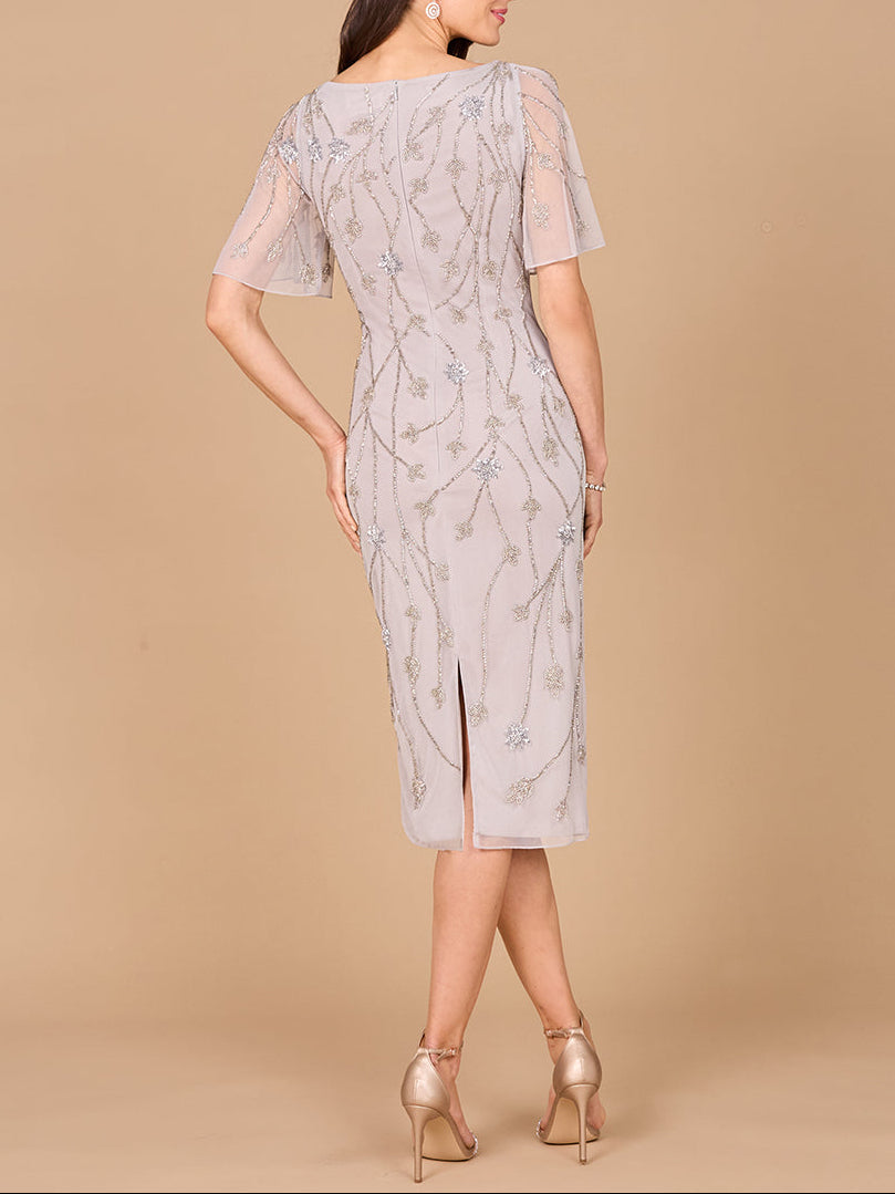 Beaded Midi Dress with Cape Sleeves by Lara New York