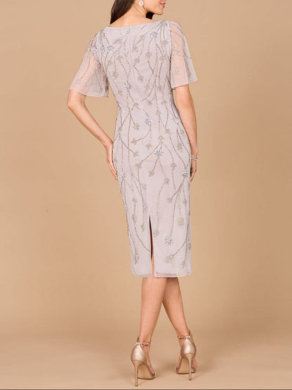 Beaded Midi Dress with Cape Sleeves by Lara New York