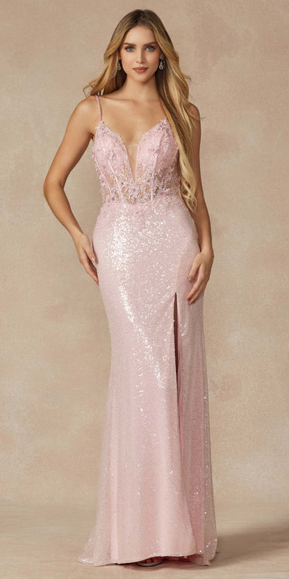 Juliet 289 Long Machine Sequin Gown with Corset Bodice Prom Gown by DiscountDressShop