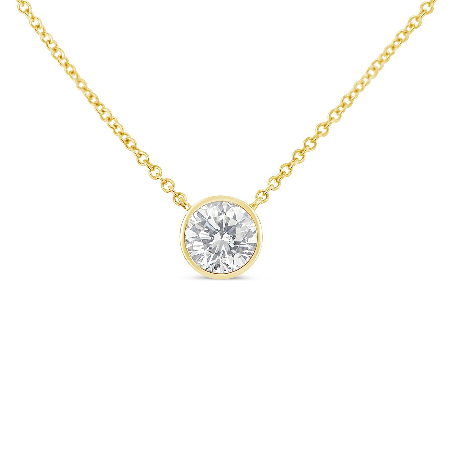 10K Yellow Gold 1/2 Carat Round Brilliant-Cut Diamond Modern Bezel-Set Solitaire 16"-18" Pendant Necklace (H-I Color, SI2-I1 Clarity) by Bids.com