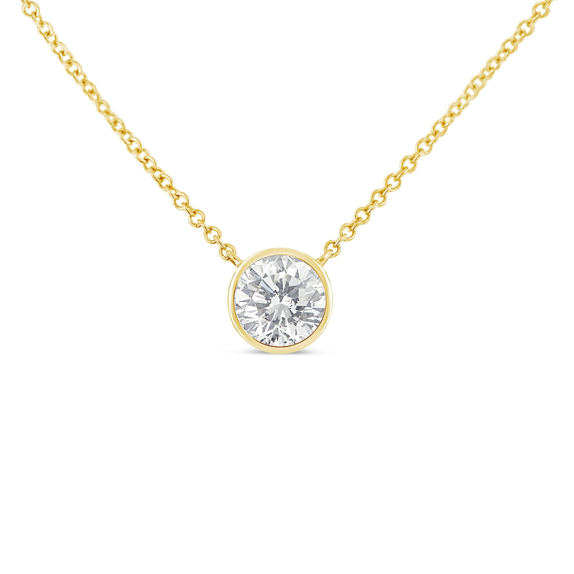 10K Yellow Gold 1/2 Carat Round Brilliant-Cut Diamond Modern Bezel-Set Solitaire 16"-18" Pendant Necklace (H-I Color, SI2-I1 Clarity) by Bids.com