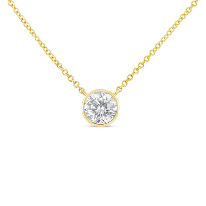 10K Yellow Gold 1/2 Carat Round Brilliant-Cut Diamond Modern Bezel-Set Solitaire 16"-18" Pendant Necklace (H-I Color, SI2-I1 Clarity) by Bids.com