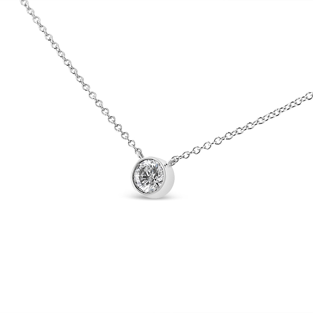 10K White Gold 1/2 Carat Round Brilliant-Cut Diamond Modern Bezel-Set Solitaire 16"-18" Pendant Necklace (H-I Color, SI2-I1 Clarity) by Bids.com
