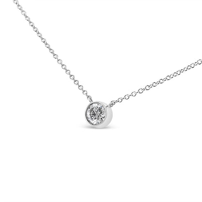 10K White Gold 1/2 Carat Round Brilliant-Cut Diamond Modern Bezel-Set Solitaire 16"-18" Pendant Necklace (H-I Color, SI2-I1 Clarity) by Bids.com