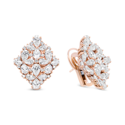 18K Rose Gold 8 1/3 Cttw Pear and Round Diamond Floral Cluster Omega Earrings (F-G Color, VS1-VS2 Clarity) by Bids.com