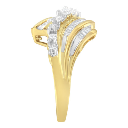 10K Yellow Gold Round and Baguette Diamond-Cut Ring (1/2 Cttw, I-J Color, I1-I2 Clarity) - Size 7 by Bids.com