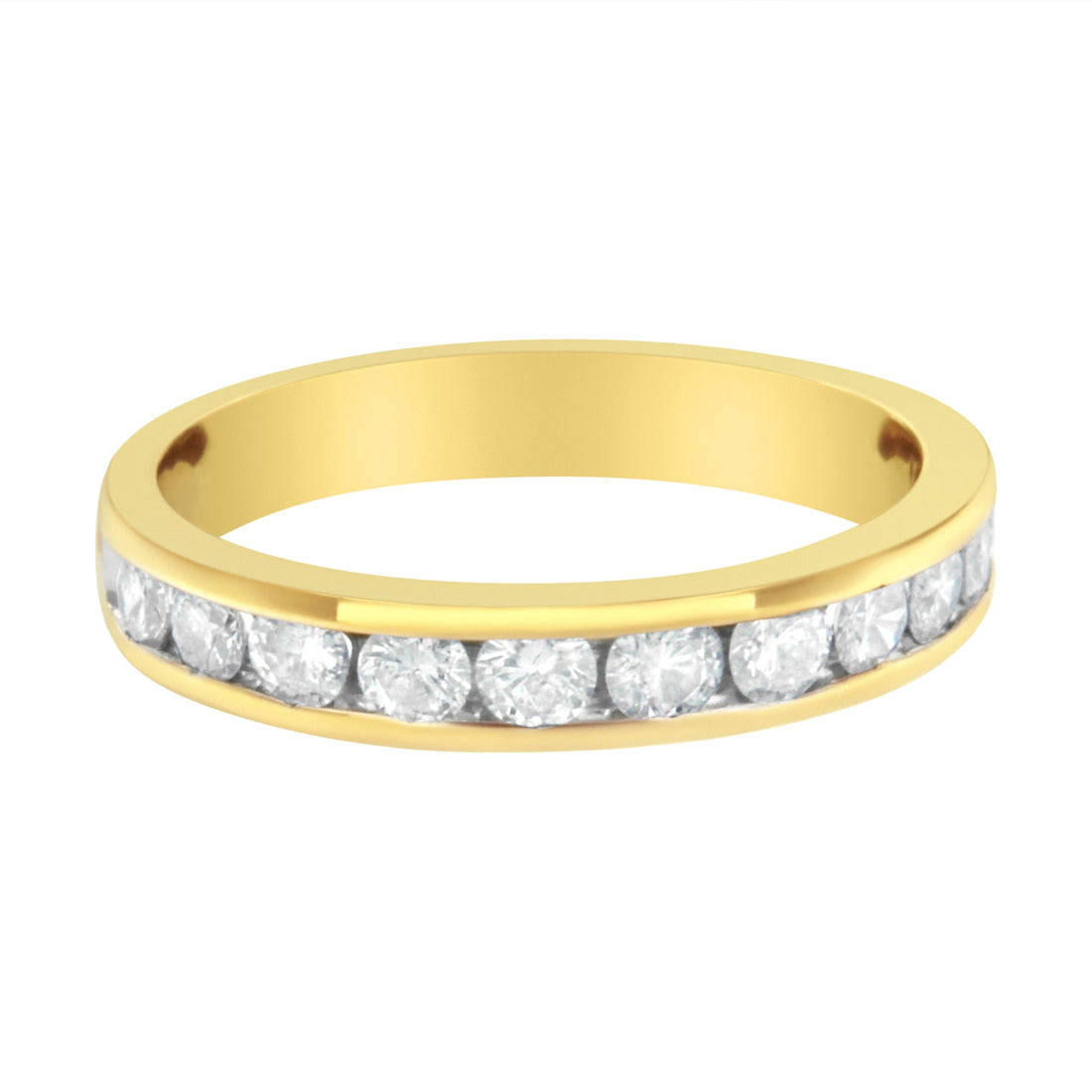 IGI Certified 18K Yellow Gold 1.0 Cttw Channel Set Round-Cut Diamond 11 Stone Anniversary/Wedding Band Ring (I-J Color, I1-I2 Clarity) - Size 9.5  DestGlow