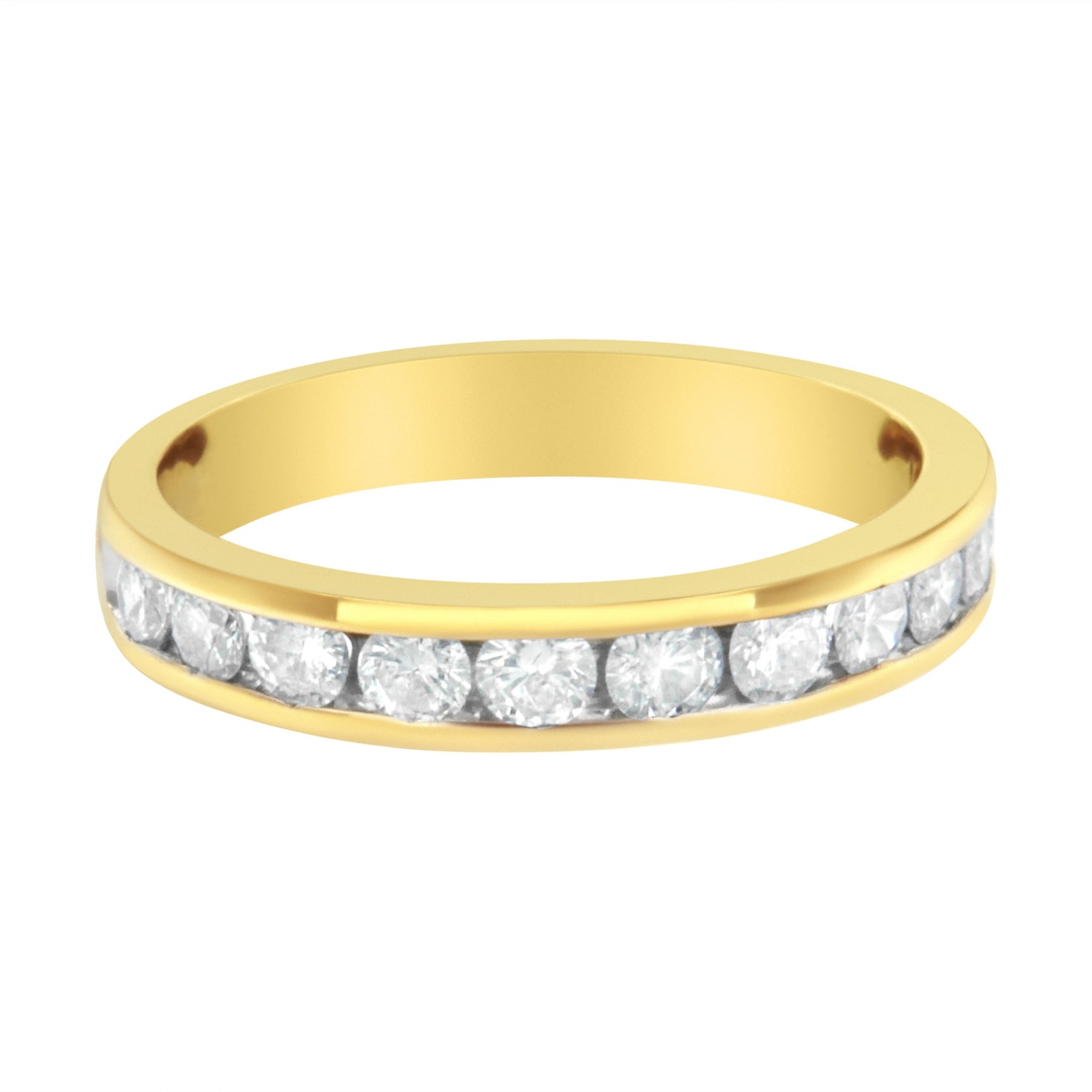 IGI Certified 18K Yellow Gold 1.0 Cttw Channel Set Round-Cut Diamond 11 Stone Anniversary/Wedding Band Ring (I-J Color, I1-I2 Clarity) - Size 9.5  DestGlow