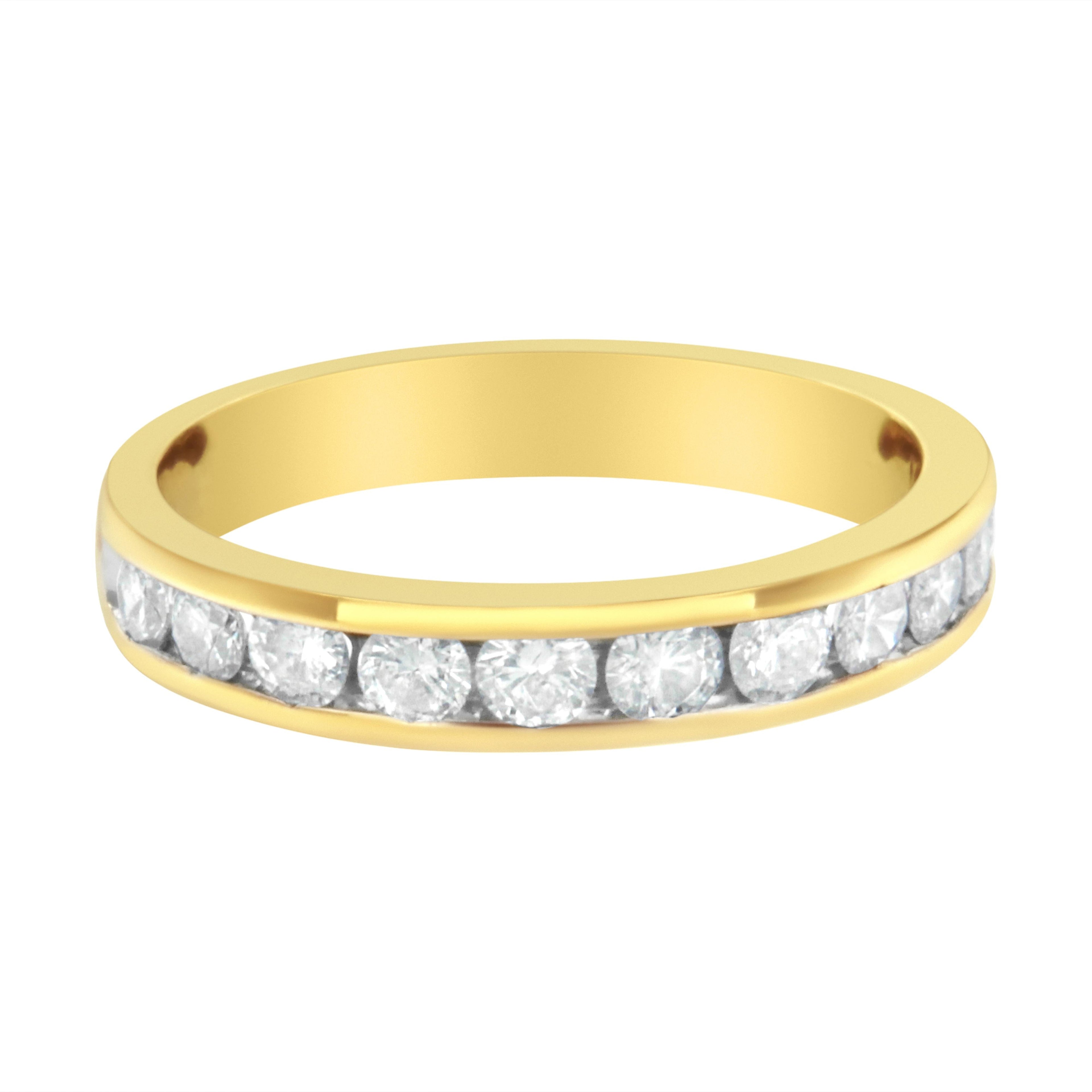 IGI Certified 18K Yellow Gold 1.0 Cttw Channel Set Round-Cut Diamond 11 Stone Anniversary/Wedding Band Ring (I-J Color, I1-I2 Clarity) - Size 9.5  DestGlow