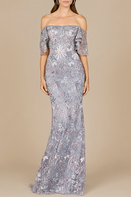 Elegant Off Shoulder Embellished Gown by Lara New York