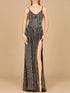 Spaghetti Strap Beaded Gown with Slit by Lara New York