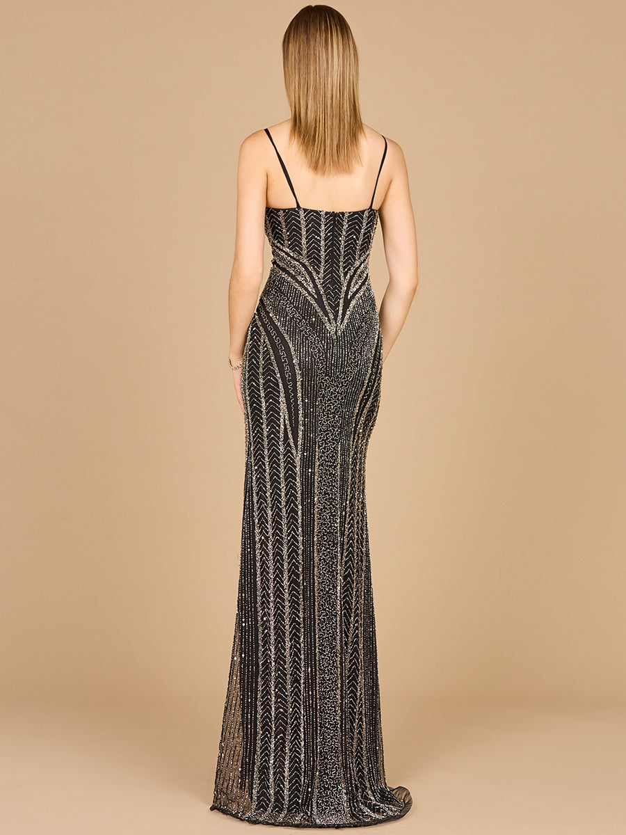 Spaghetti Strap Beaded Gown with Slit by Lara New York