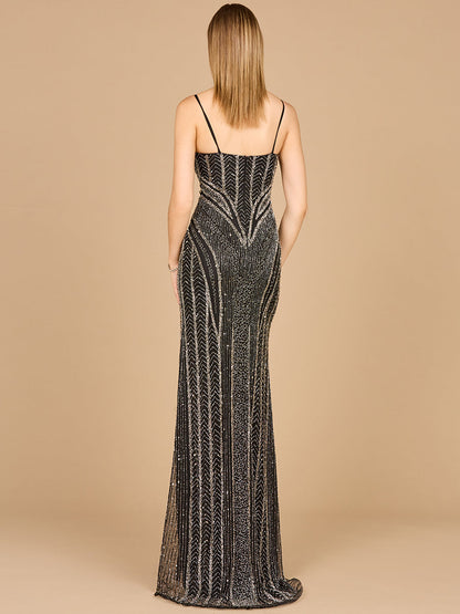 Spaghetti Strap Beaded Gown with Slit by Lara New York