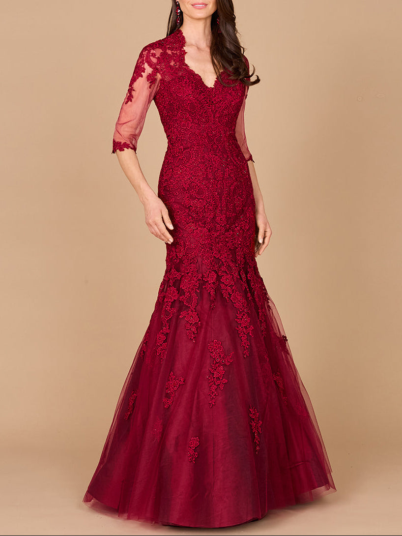 Long Sleeve, Mermaid Lace Gown by Lara New York