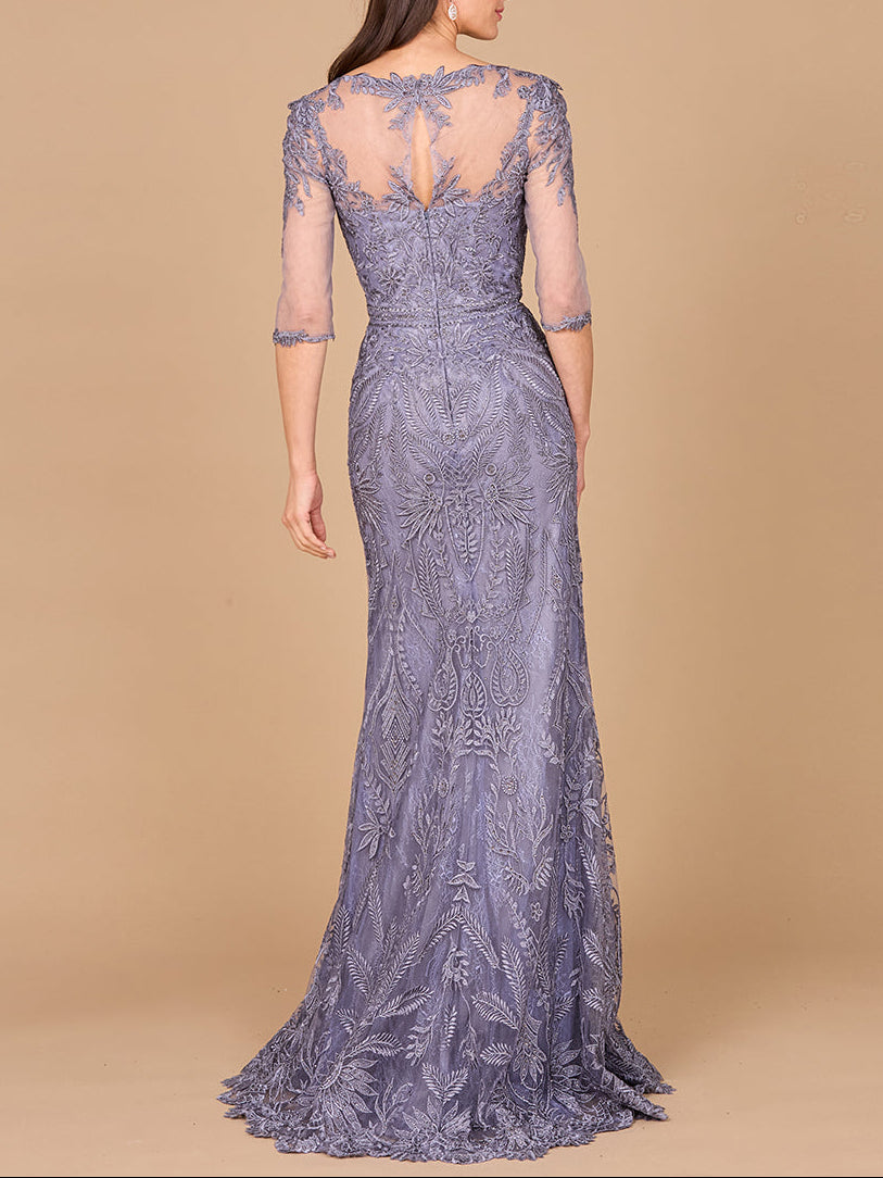 Detachable Half Sleeve Lace Sheath Gown by Lara New York