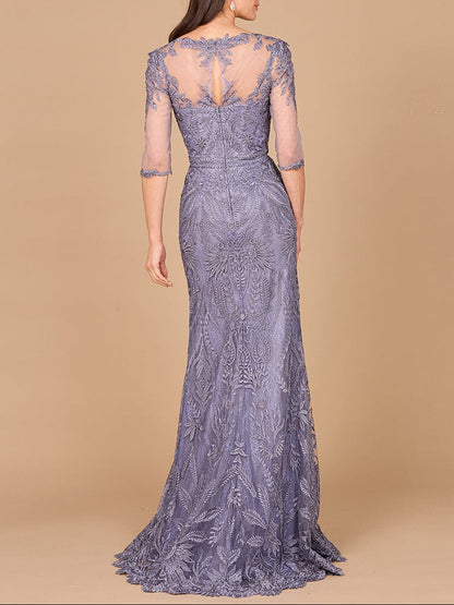 Detachable Half Sleeve Lace Sheath Gown by Lara New York
