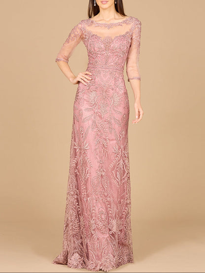 Detachable Half Sleeve Lace Sheath Gown by Lara New York