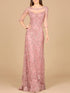 Detachable Half Sleeve Lace Sheath Gown by Lara New York