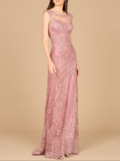 Detachable Half Sleeve Lace Sheath Gown by Lara New York