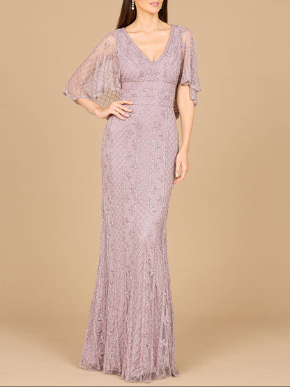 Cape Sleeve Mermaid Gown by Lara New York