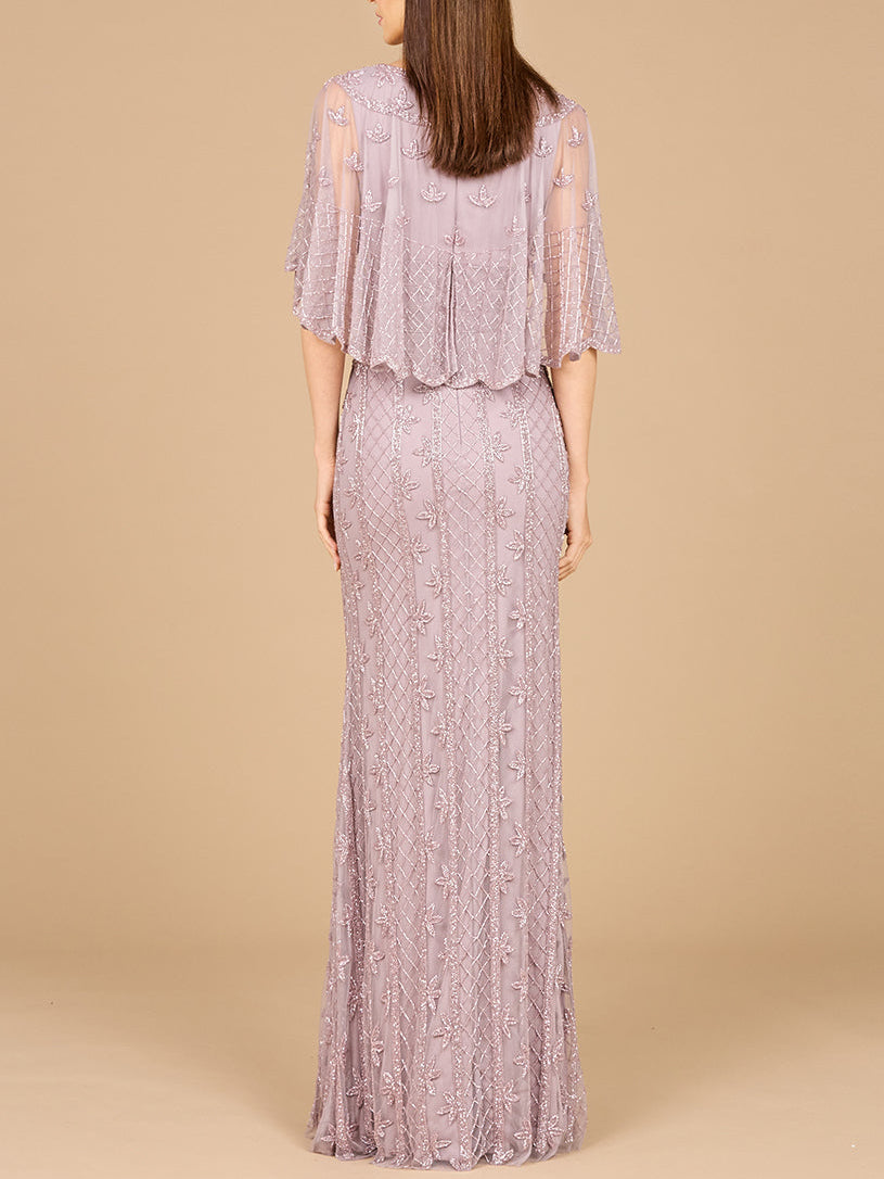 Cape Sleeve Mermaid Gown by Lara New York