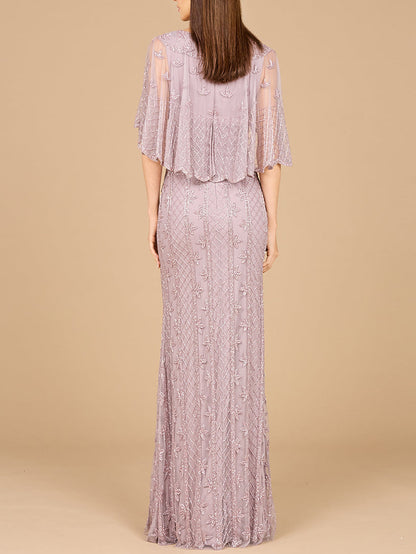 Cape Sleeve Mermaid Gown by Lara New York