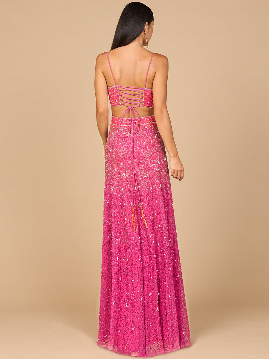 Ombre Beaded Gown - OUTLET by Lara New York