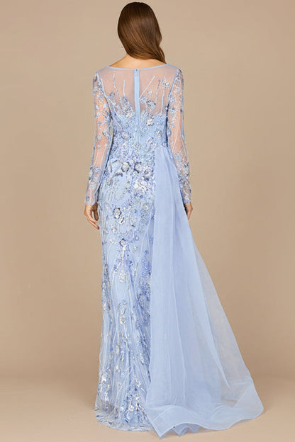 Asymmetrical Overlay Gown with Sleeves by Lara New York