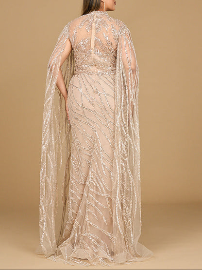 High Neck Gown with Long Cape Sleeves by Lara New York