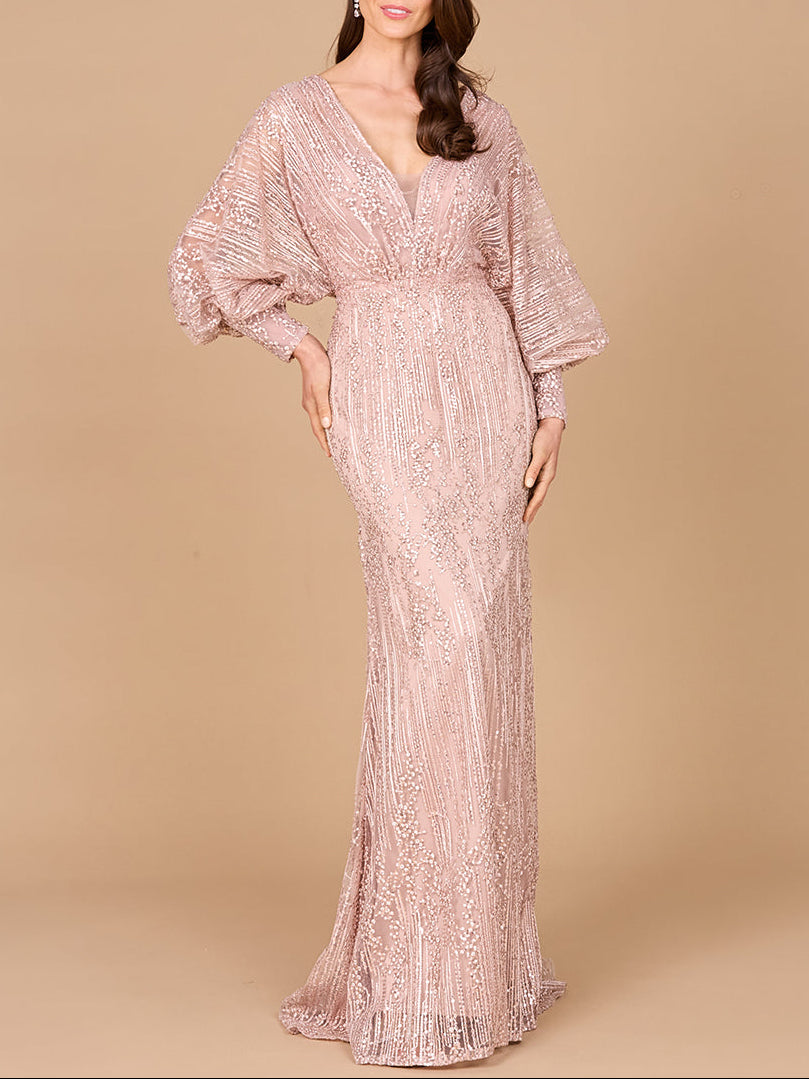 Long Bishop Sleeve Lace Gown by Lara New York