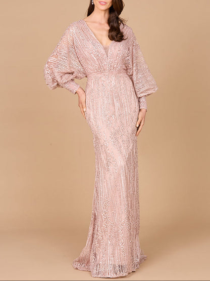 Long Bishop Sleeve Lace Gown by Lara New York