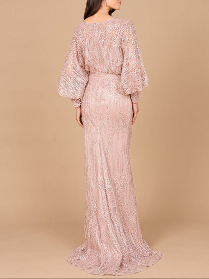 Long Bishop Sleeve Lace Gown by Lara New York