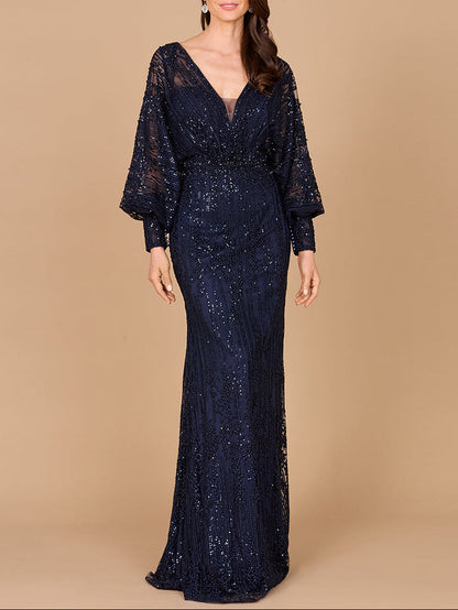 Long Bishop Sleeve Lace Gown by Lara New York