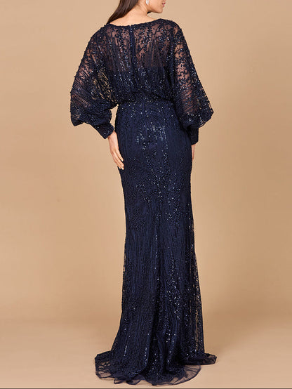 Long Bishop Sleeve Lace Gown by Lara New York