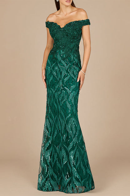 Off Shoulder, Mermaid Lace Gown by Lara New York