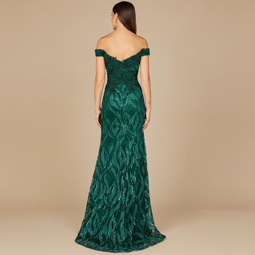 Off Shoulder, Mermaid Lace Gown by Lara New York