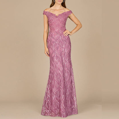 Off Shoulder, Mermaid Lace Gown by Lara New York