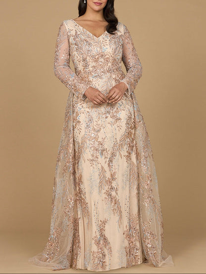 Lace Long Sleeve Gown with Overskirt by Lara New York