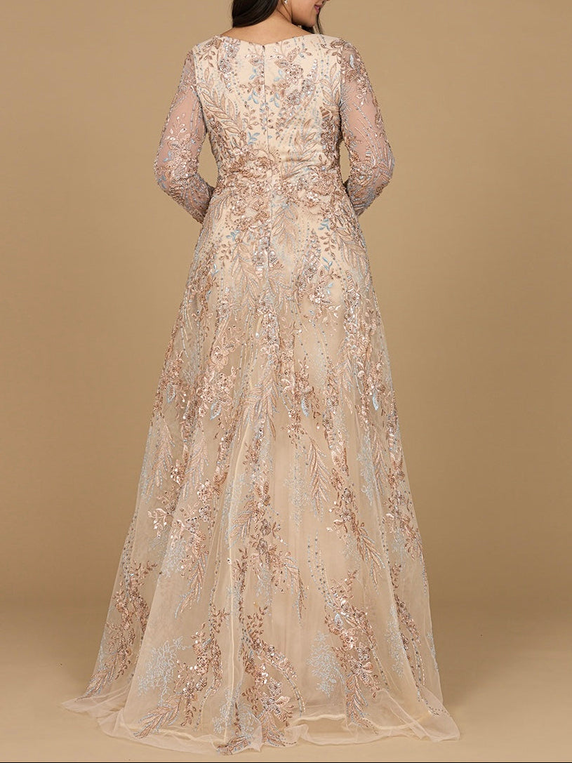 Lace Long Sleeve Gown with Overskirt by Lara New York
