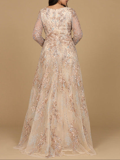 Lace Long Sleeve Gown with Overskirt by Lara New York