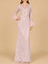 Long Sleeve Sheath Gown with Feathers by Lara New York