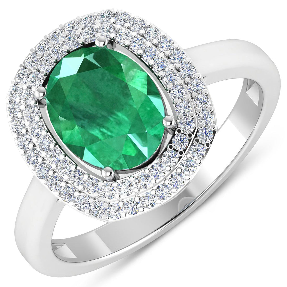 1.97 Carat Genuine Zambian Emerald and White Diamond 14K White Gold Ring by Bids.com