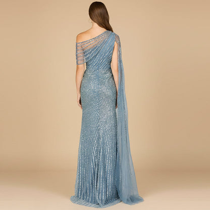One Shoulder Fitted Gown with Cape Sleeve | Lara 29051 by Lara New York