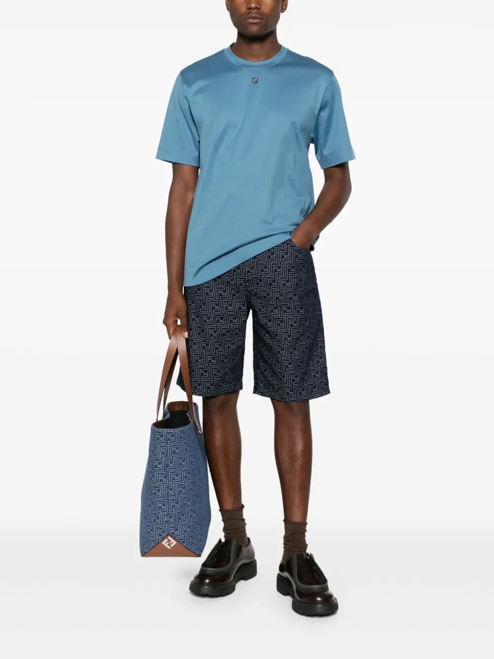 Fendi Men Ff Jacquard Denim Shorts by Luosophy