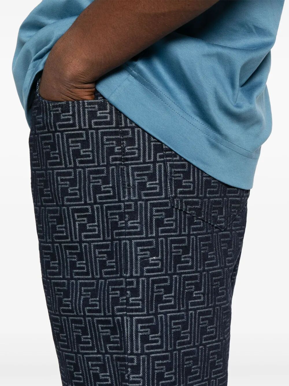 Fendi Men Ff Jacquard Denim Shorts by Luosophy