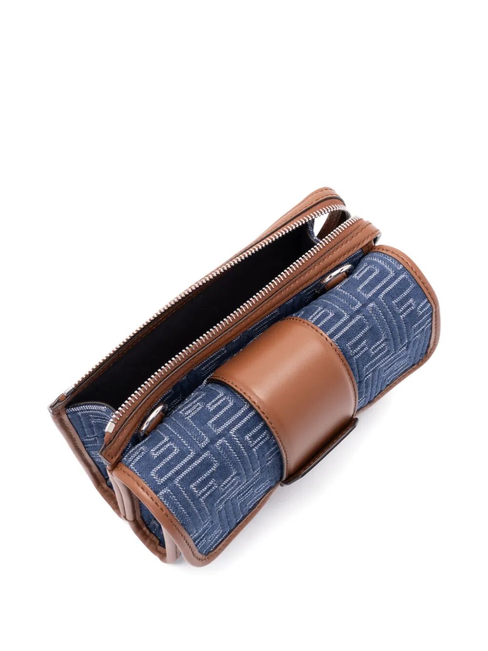Fendi Men Denim-Effect Ff Jacquard And Leather Double Baguette Bag by Luosophy