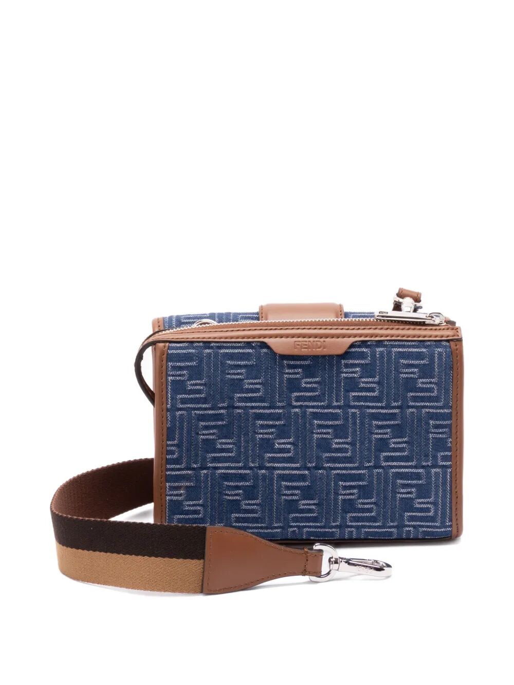 Fendi Men Denim-Effect Ff Jacquard And Leather Double Baguette Bag by Luosophy