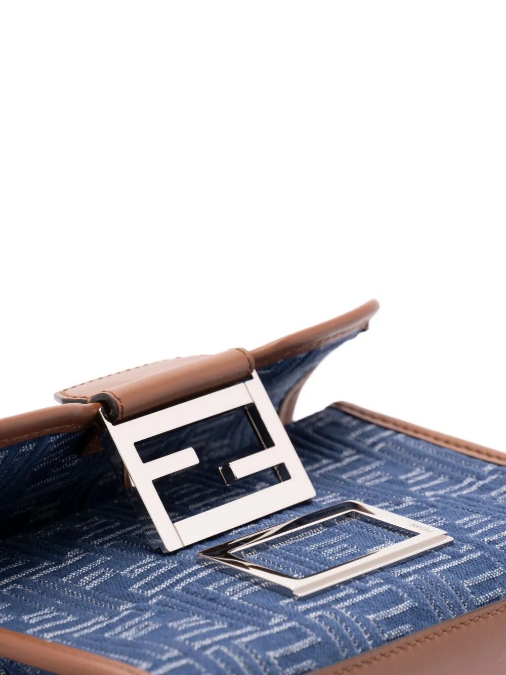 Fendi Men Denim-Effect Ff Jacquard And Leather Double Baguette Bag by Luosophy